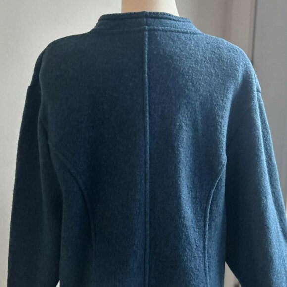 Geiger Petrol Blue Boiled Wool Cardigan Jacket w/ Pockets & Silver Buttons EU 50 - Picture 3 of 11